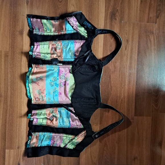 Tripp Rare Vintage Bustier Top Teal Oriental Print Satin Medium - Picture 6 of 12